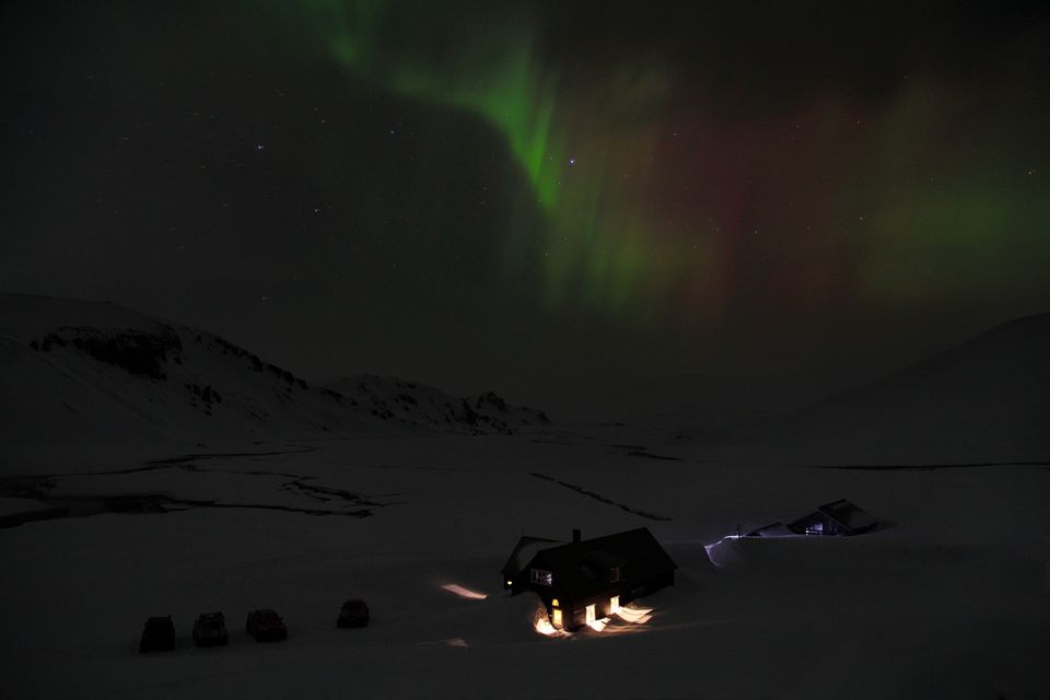 Aurore boréale à Landmannalaugar en hiver